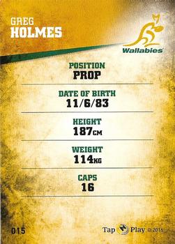 2016 Tap 'N' Play Rugby Trading Cards #15 Greg Holmes Back